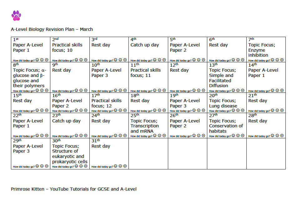 A-Level Biology | Revision plan - Primrose Kitten